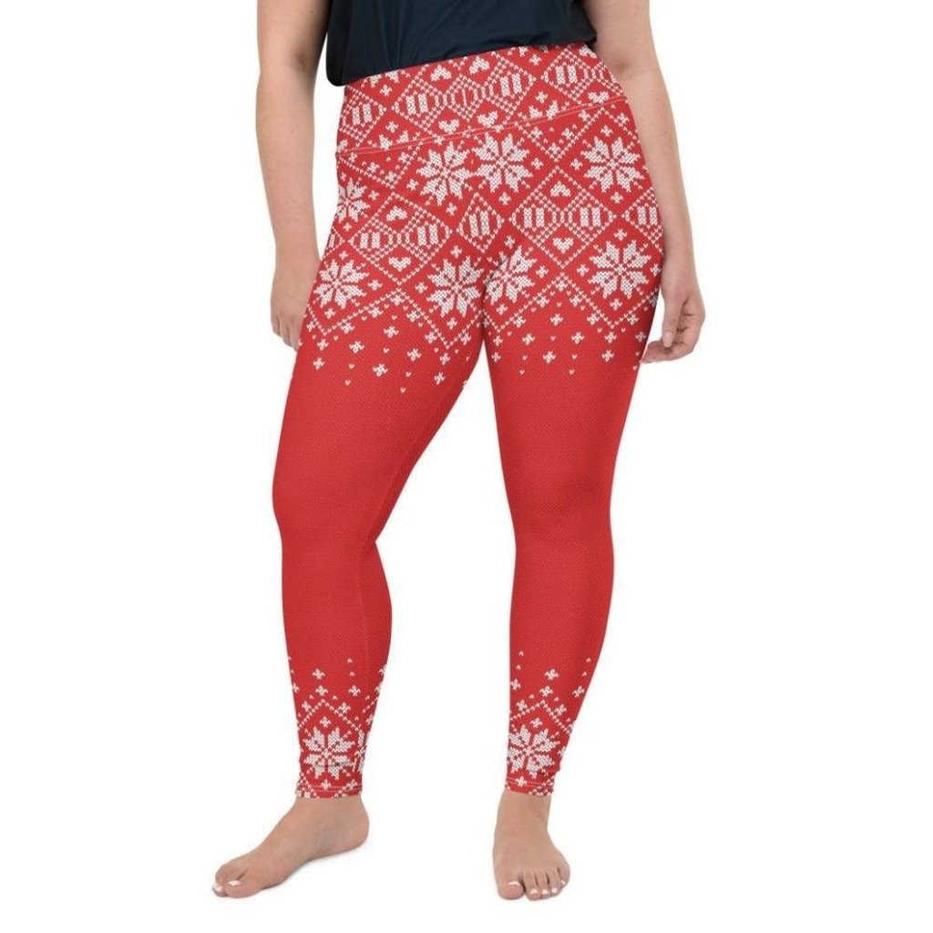 Red Knitted Print Christmas Plus Size Leggings