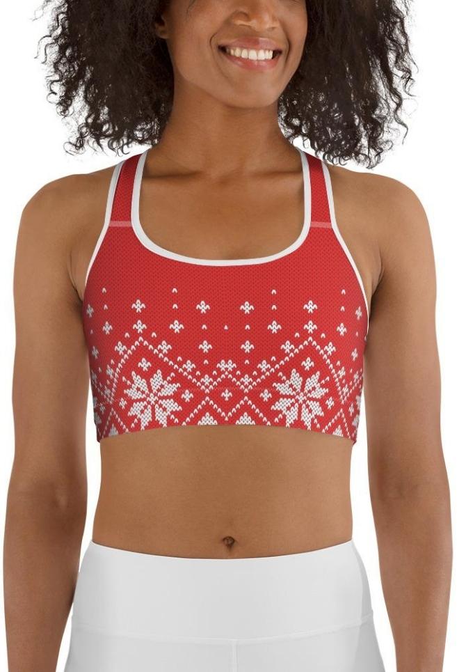 Red Knitted Print Christmas Sports Bra