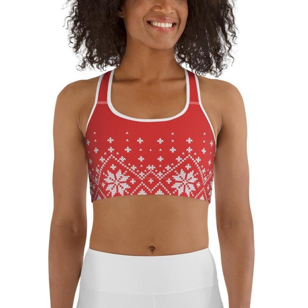 Red Knitted Print Christmas Sports Bra