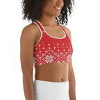 Red Knitted Print Christmas Sports Bra