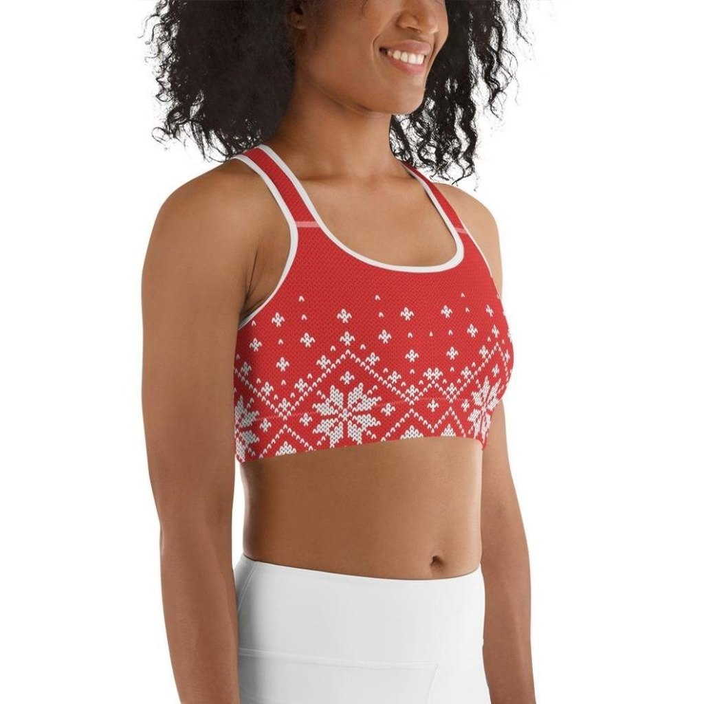 Red Knitted Print Christmas Sports Bra