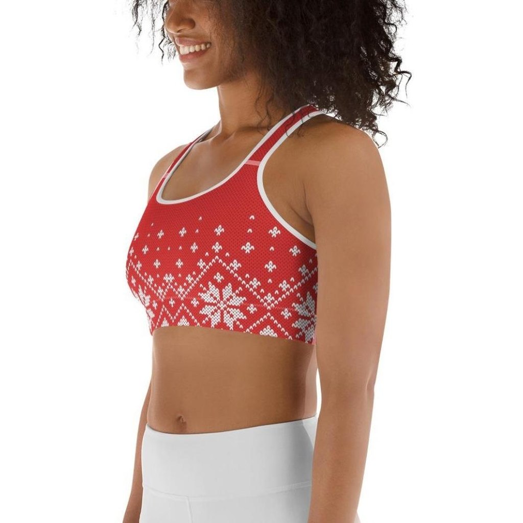 Red Knitted Print Christmas Sports Bra