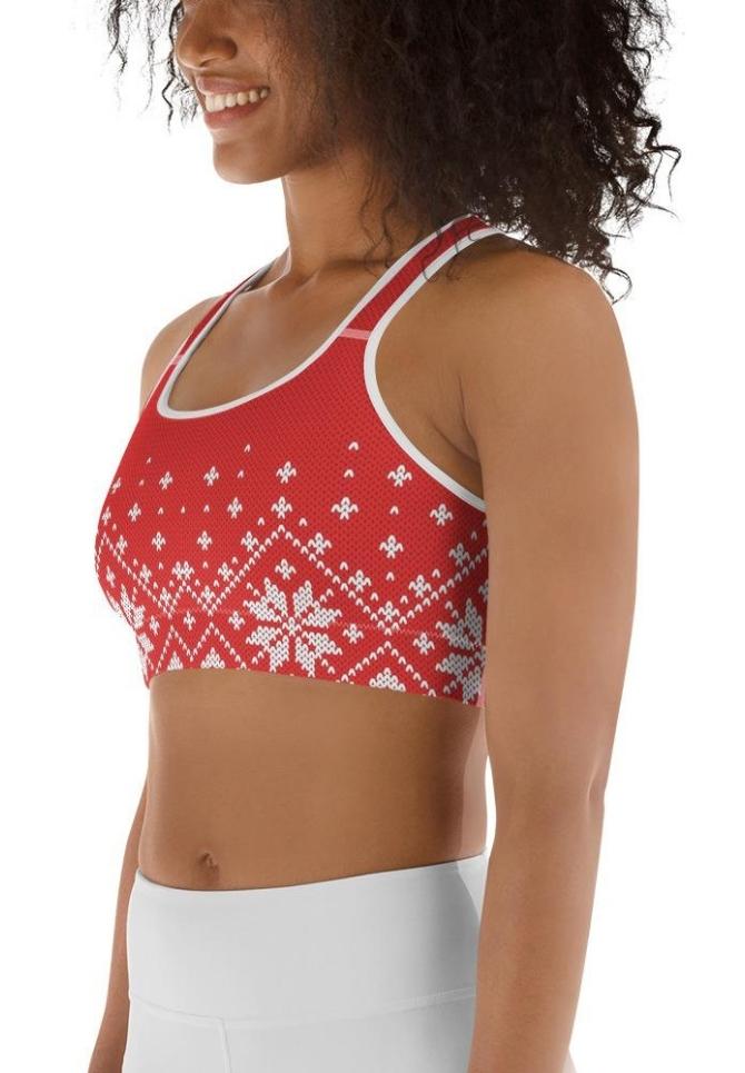 Red Knitted Print Christmas Sports Bra