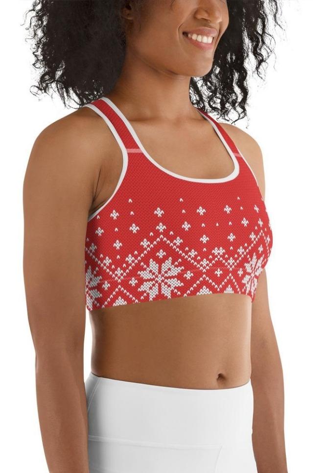 Red Knitted Print Christmas Sports Bra