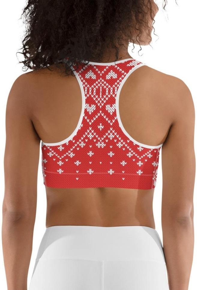 Red Knitted Print Christmas Sports Bra