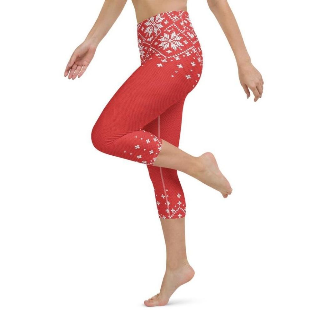 Red Knitted Print Christmas Yoga Capris