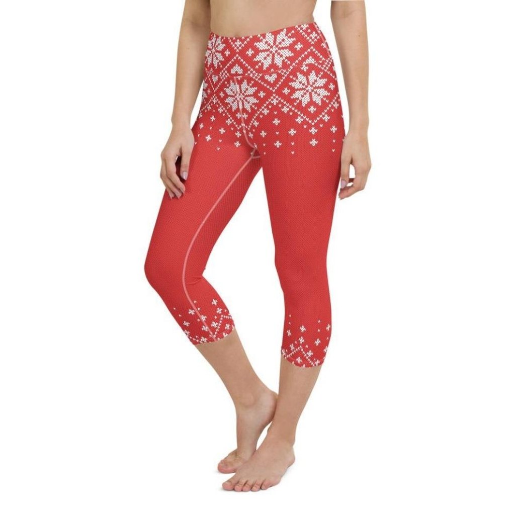 Red Knitted Print Christmas Yoga Capris