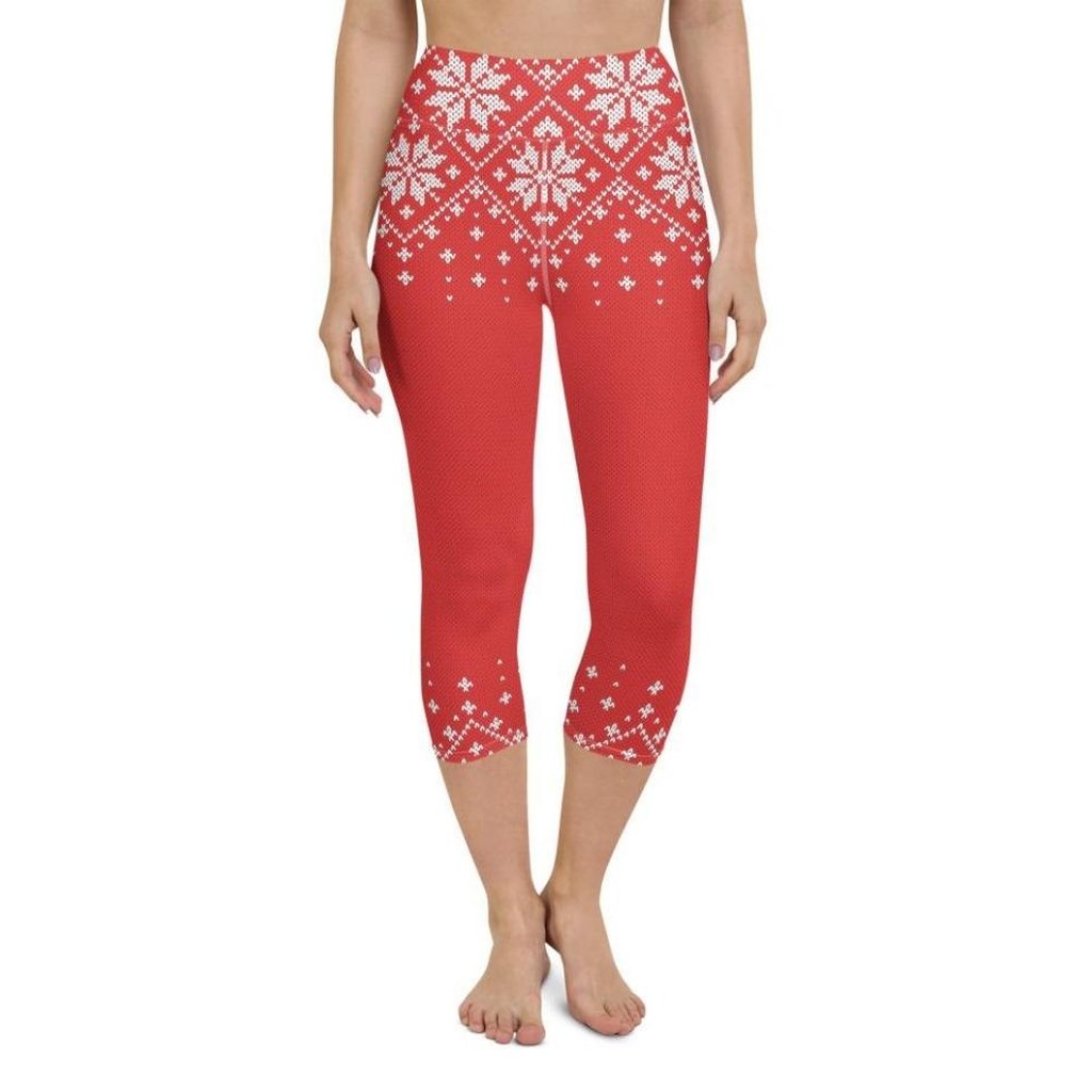 Red Knitted Print Christmas Yoga Capris
