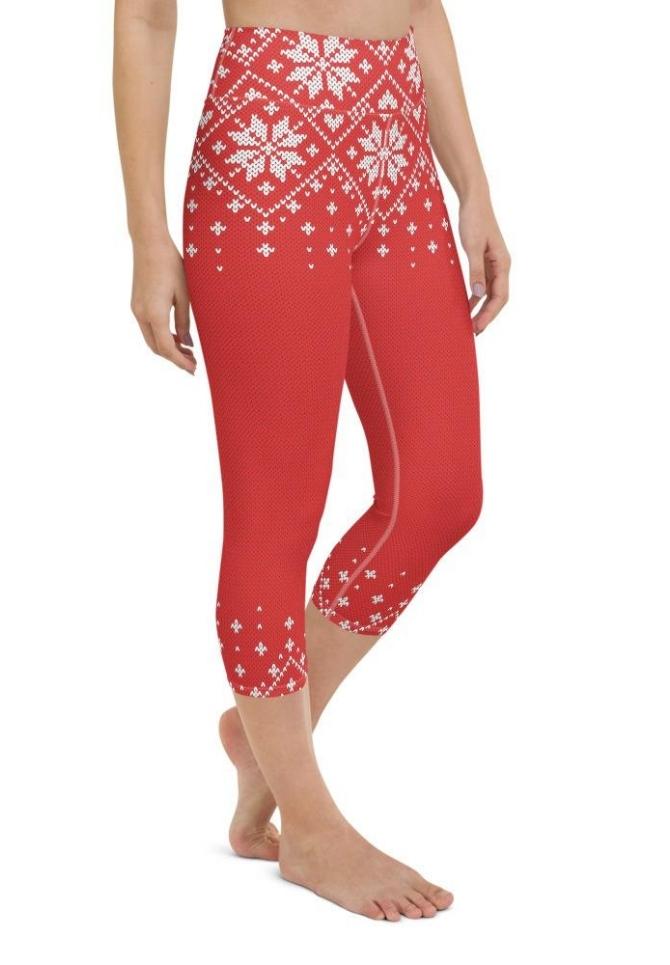 Red Knitted Print Christmas Yoga Capris