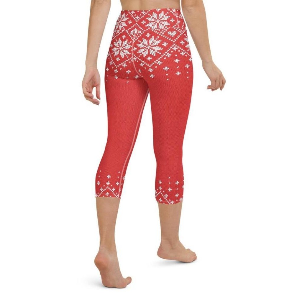 Red Knitted Print Christmas Yoga Capris
