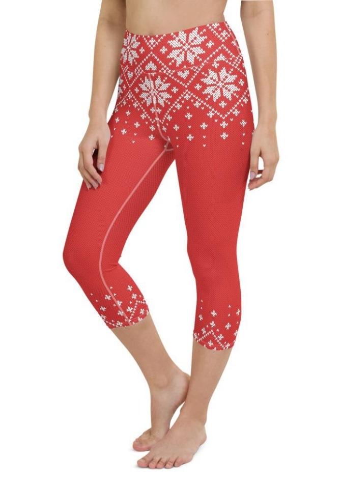 Red Knitted Print Christmas Yoga Capris