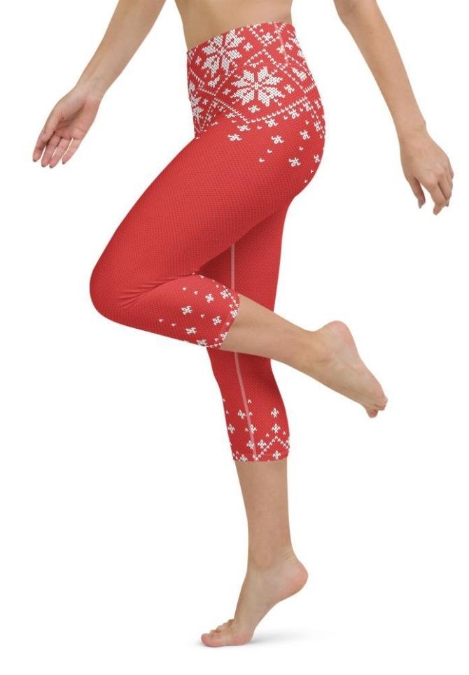 Red Knitted Print Christmas Yoga Capris