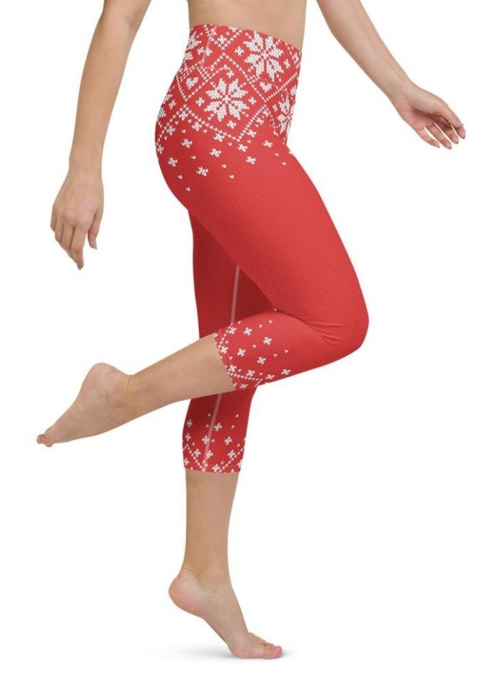 Red Knitted Print Christmas Yoga Capris