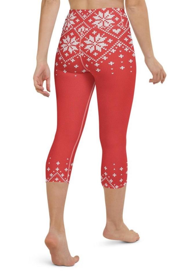 Red Knitted Print Christmas Yoga Capris