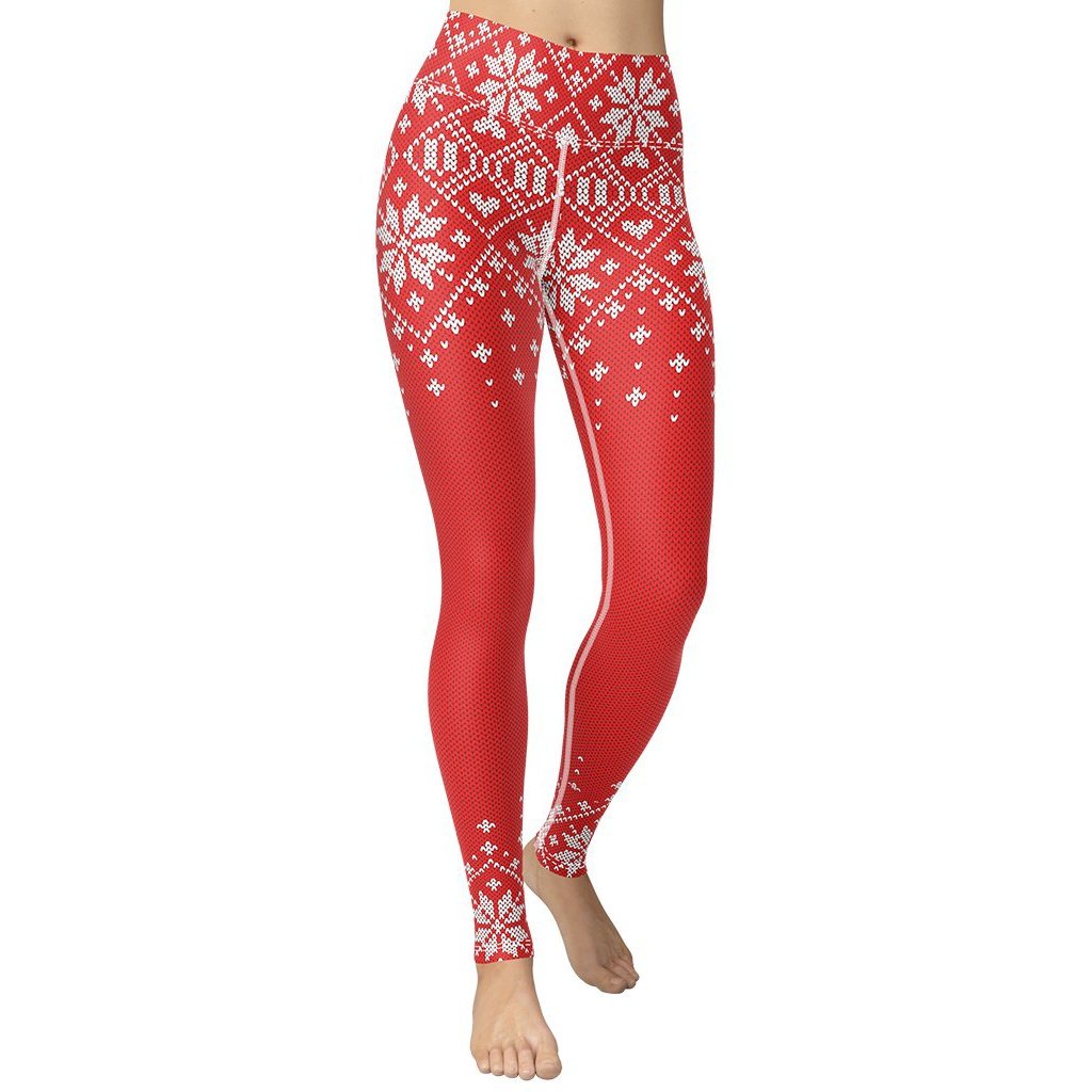 Red Knitted Print Christmas Yoga Leggings