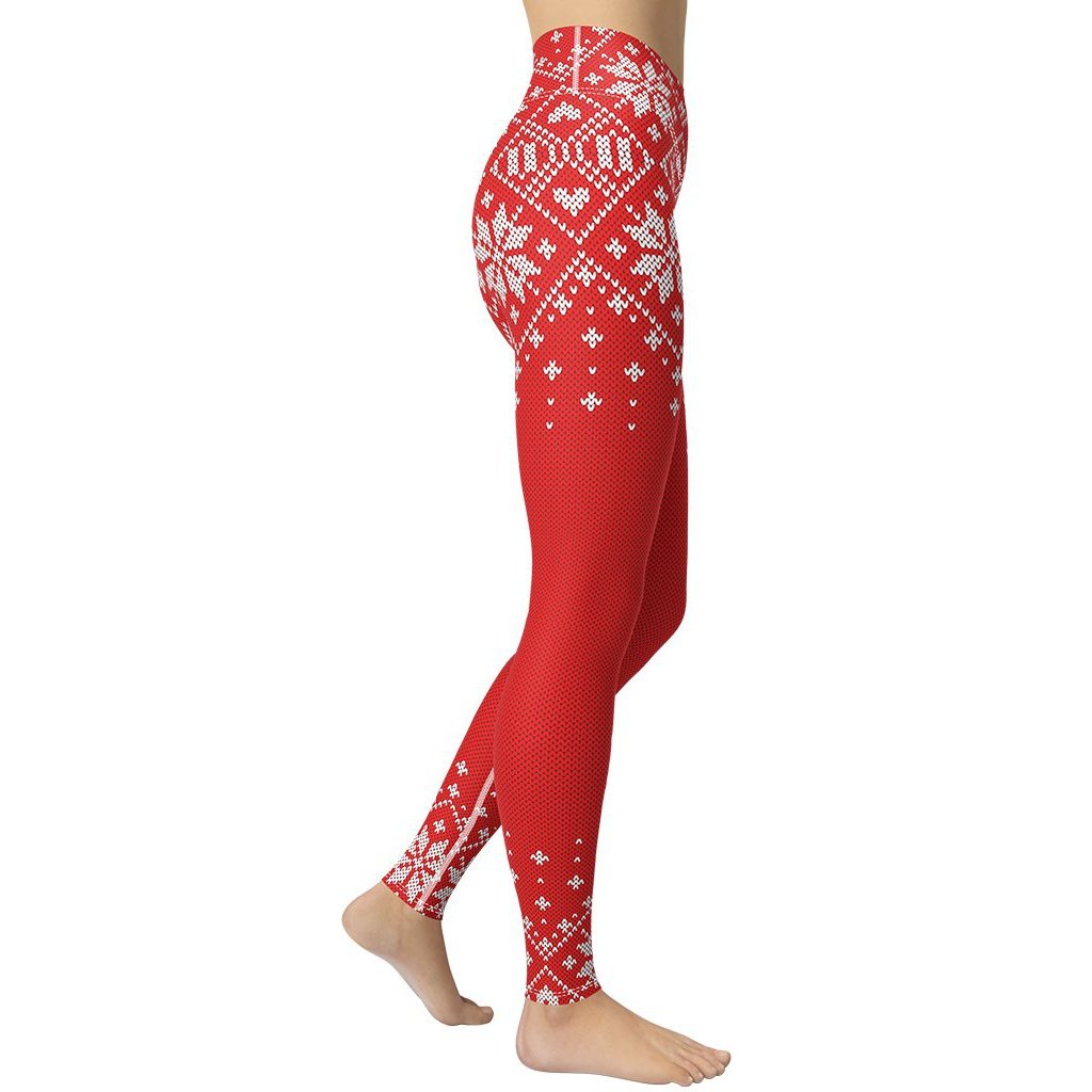 Red Knitted Print Christmas Yoga Leggings