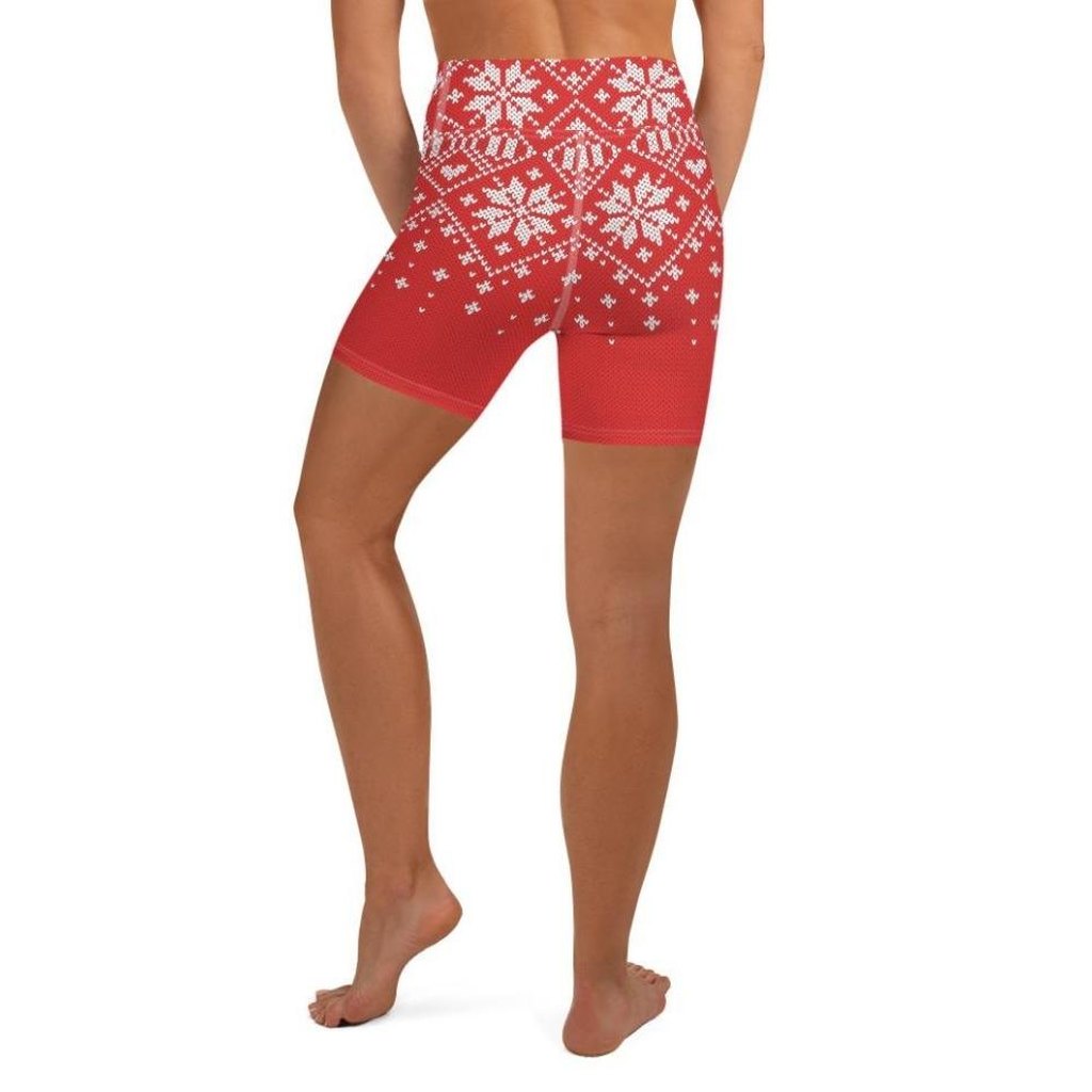 Red Knitted Print Christmas Yoga Shorts