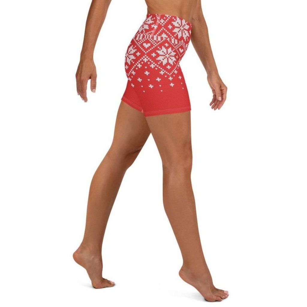 Red Knitted Print Christmas Yoga Shorts