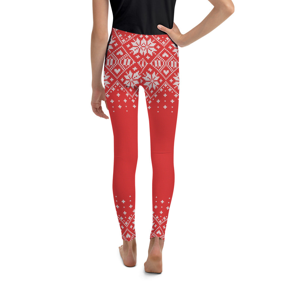 Red Knitted Print Christmas Youth Leggings