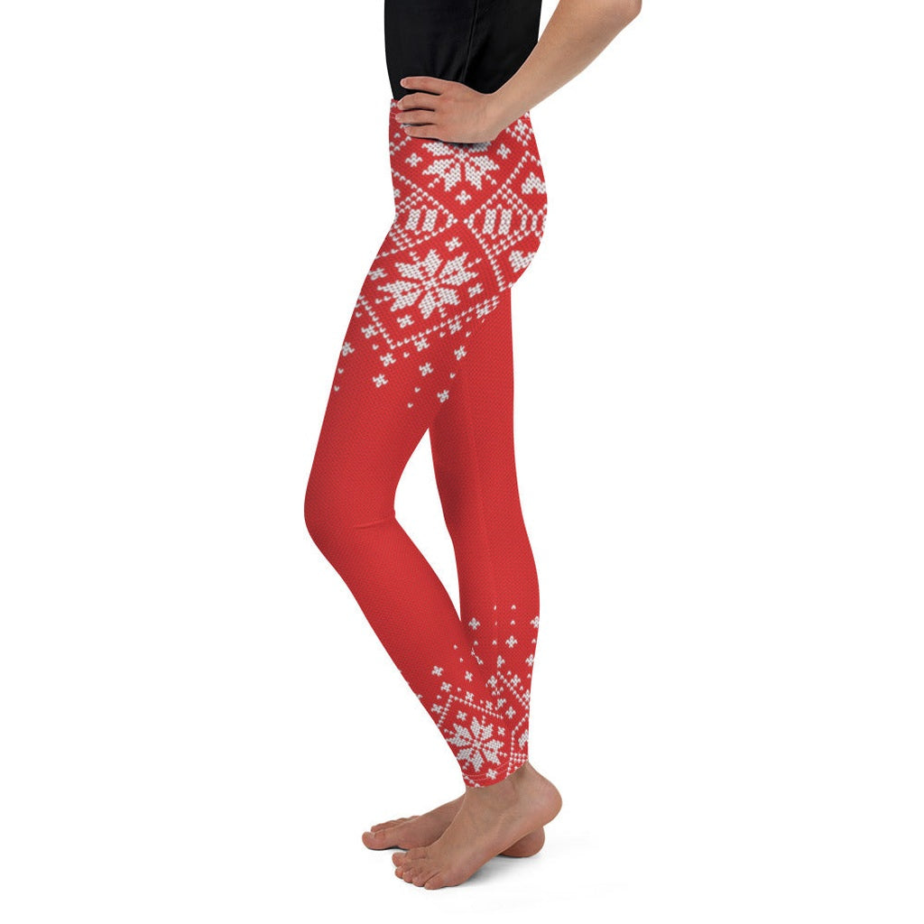 Red Knitted Print Christmas Youth Leggings