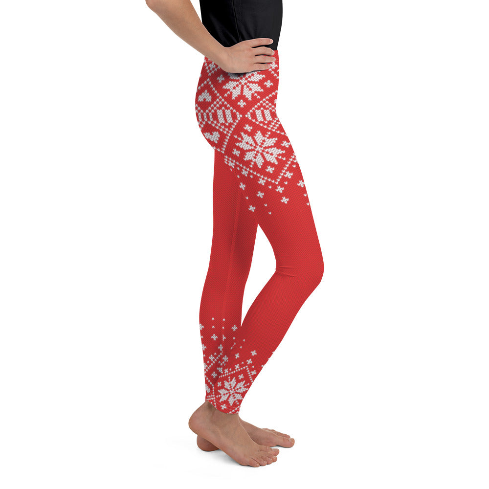 Red Knitted Print Christmas Youth Leggings