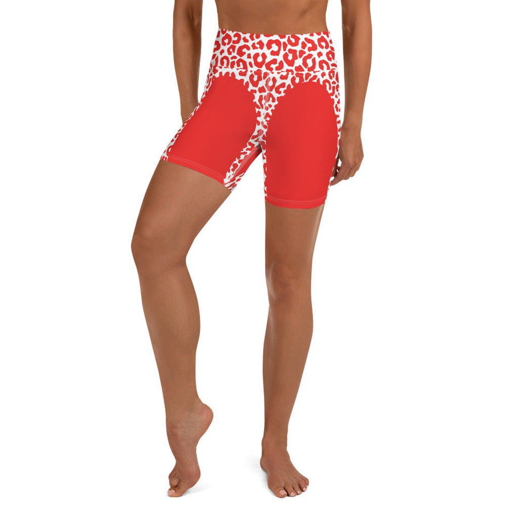Red Leopard Heart Shaped Yoga Shorts