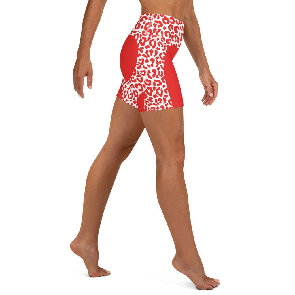 Red Leopard Heart Shaped Yoga Shorts