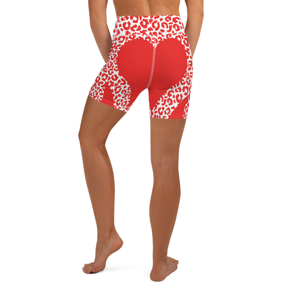 Red Leopard Heart Shaped Yoga Shorts