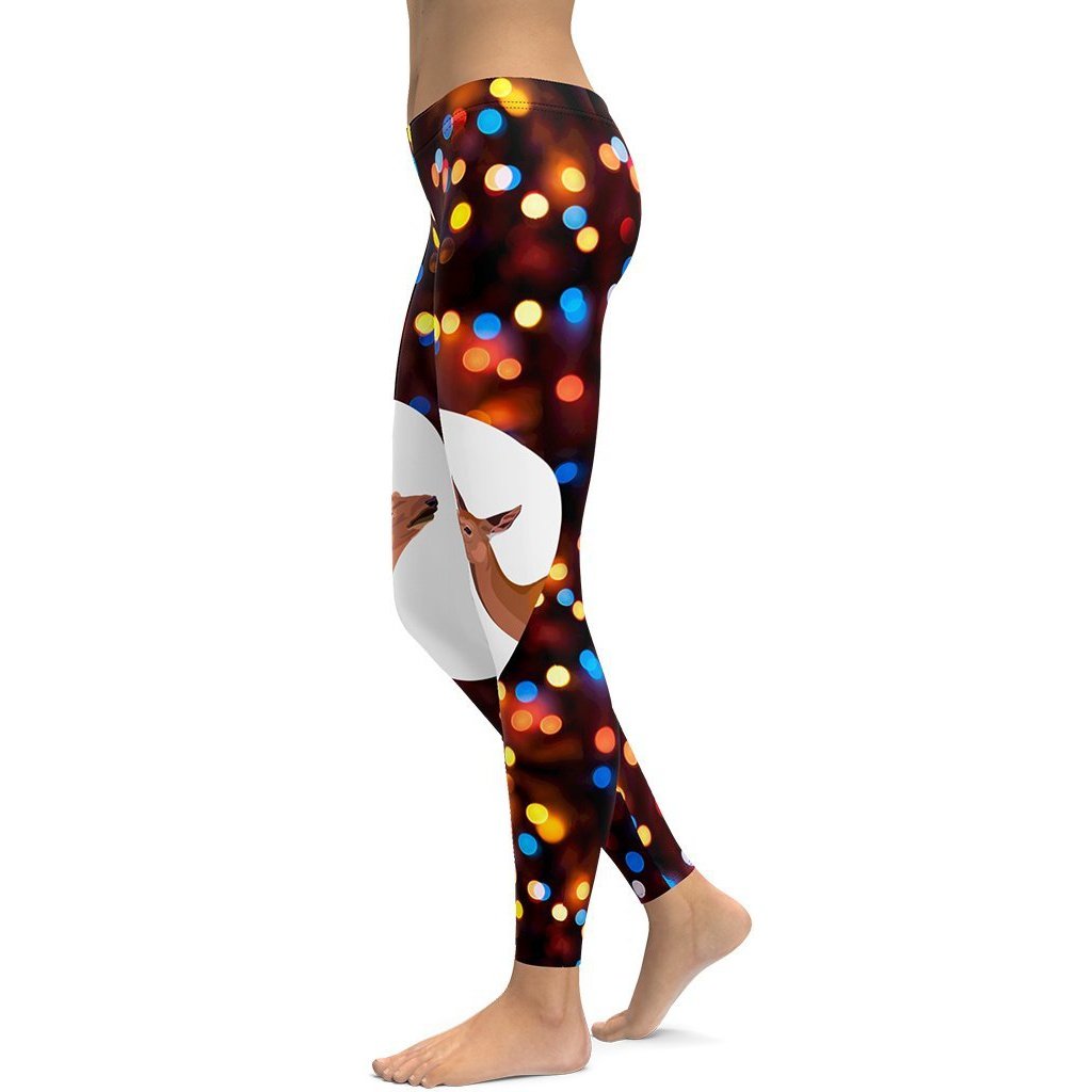 Reindeers in Love Christmas Leggings - FiercePulse - Premium Workout Leggings - Yoga Pants