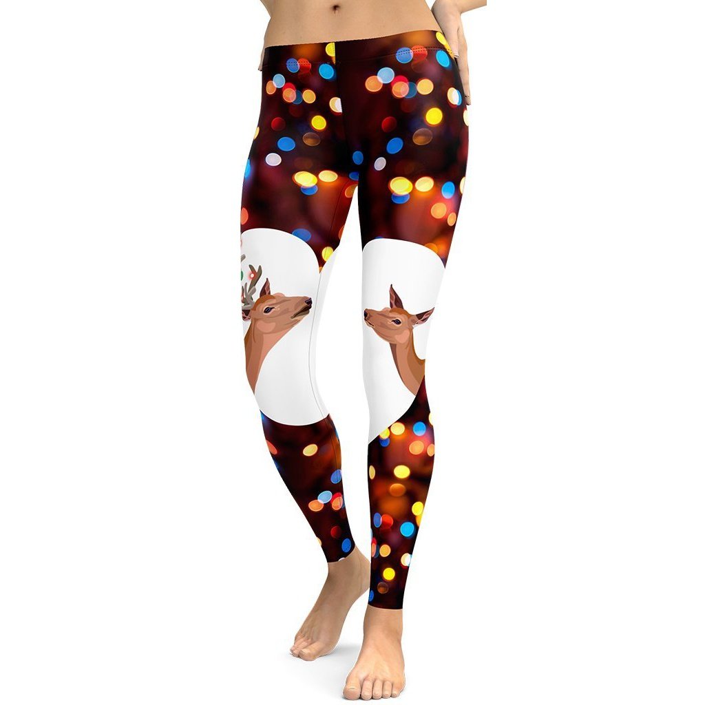 Reindeers in Love Christmas Leggings - FiercePulse - Premium Workout Leggings - Yoga Pants