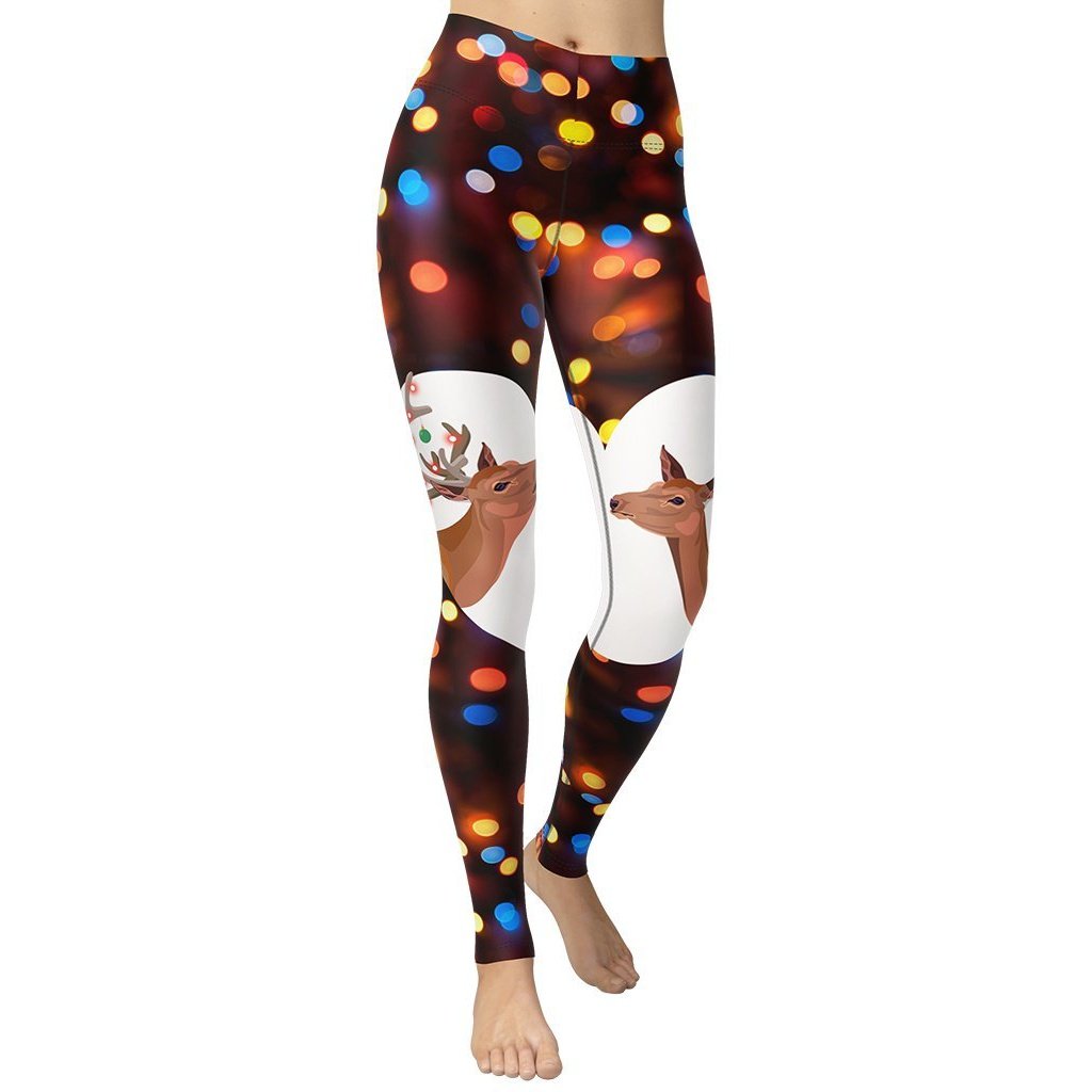 Reindeers in Love Christmas Yoga Leggings - FiercePulse - Premium Workout Leggings - Yoga Pants
