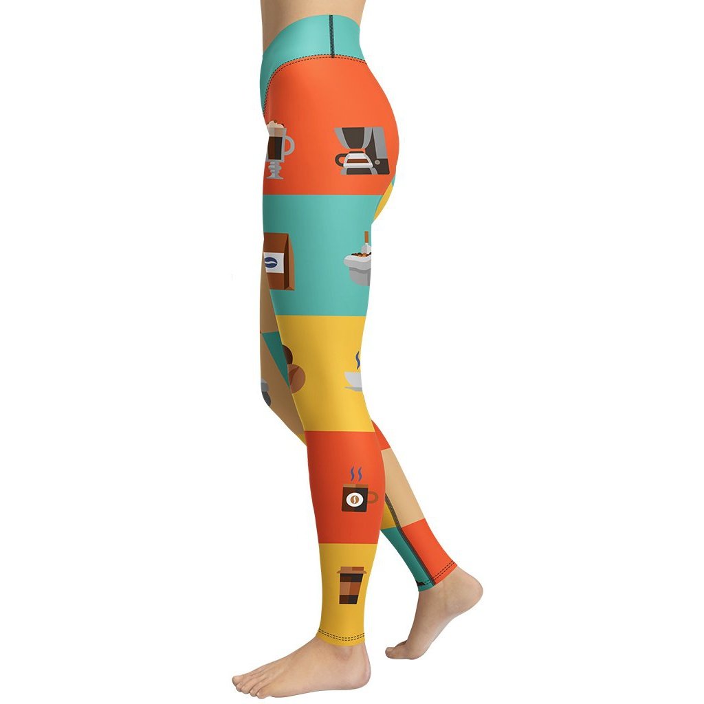 Retro Color Block Coffee Yoga Leggings - FiercePulse - Premium Workout Leggings - Yoga Pants