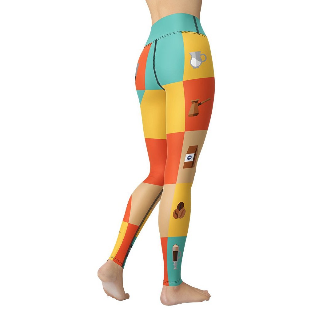 Retro Color Block Coffee Yoga Leggings - FiercePulse - Premium Workout Leggings - Yoga Pants