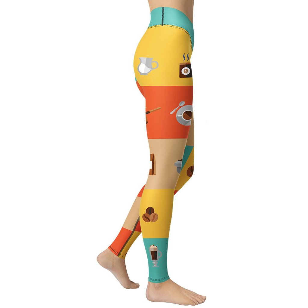Retro Color Block Coffee Yoga Leggings - FiercePulse - Premium Workout Leggings - Yoga Pants