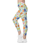 Retro Daisy Crossover Leggings With Pockets