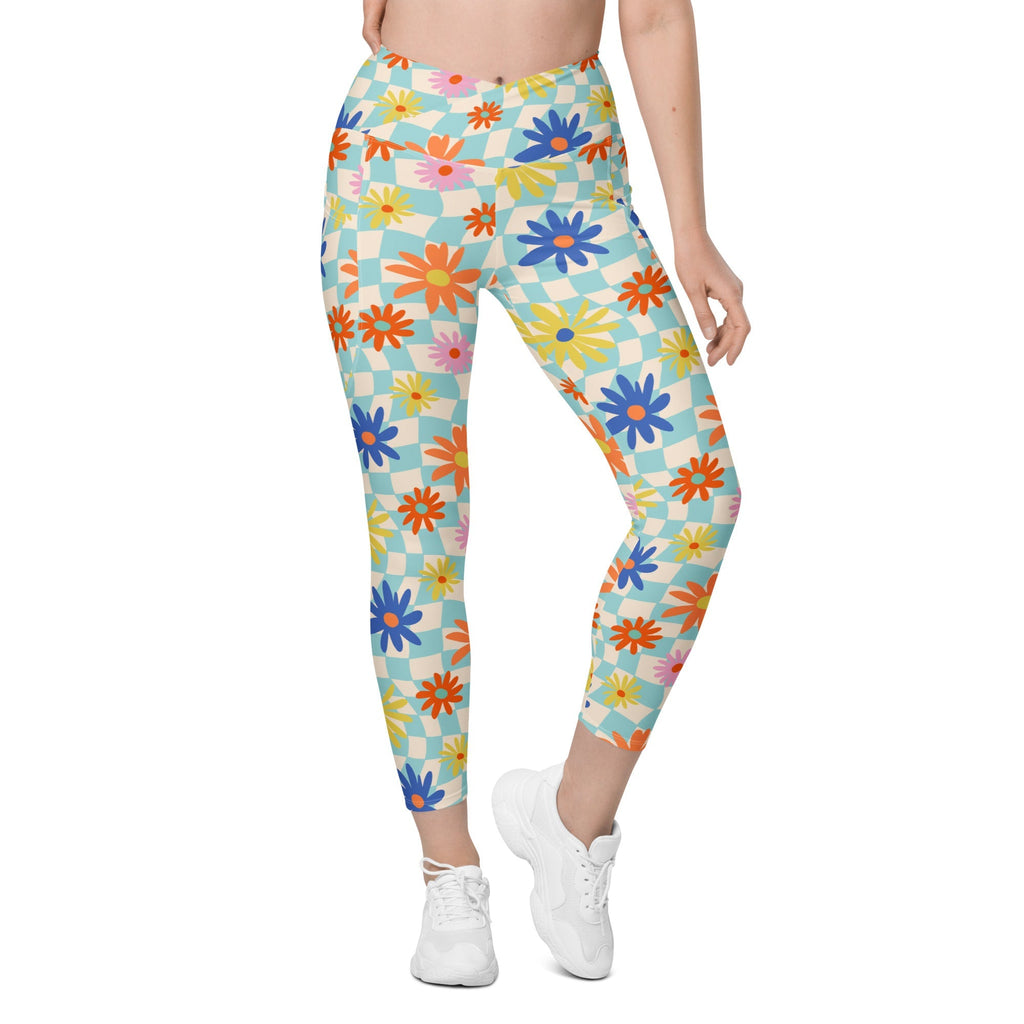 Retro Daisy Crossover Leggings With Pockets