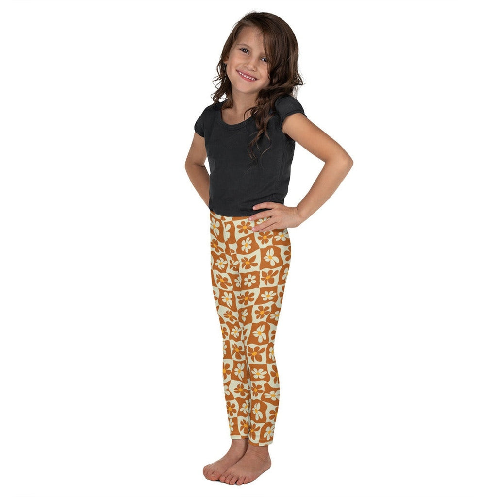 Retro Flower Checkerboard Kid's Leggings