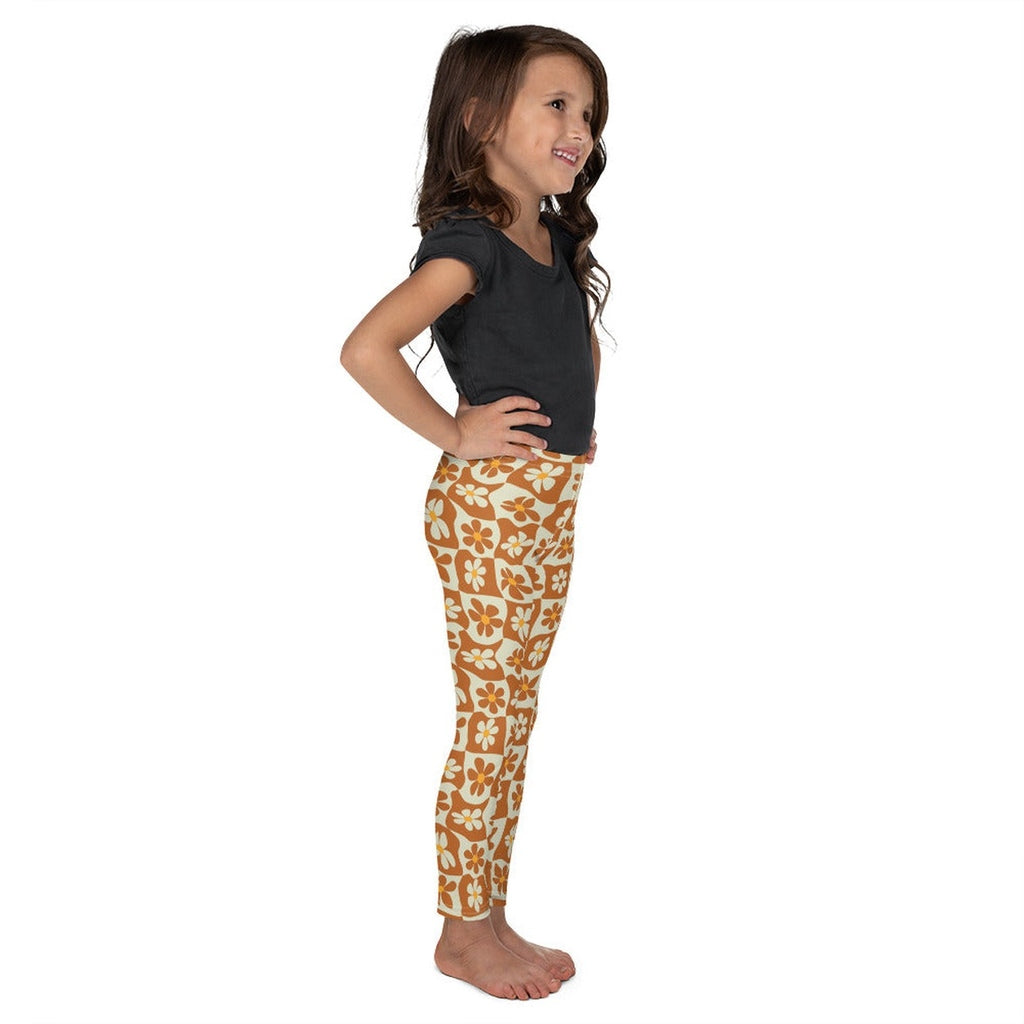 Retro Flower Checkerboard Kid's Leggings