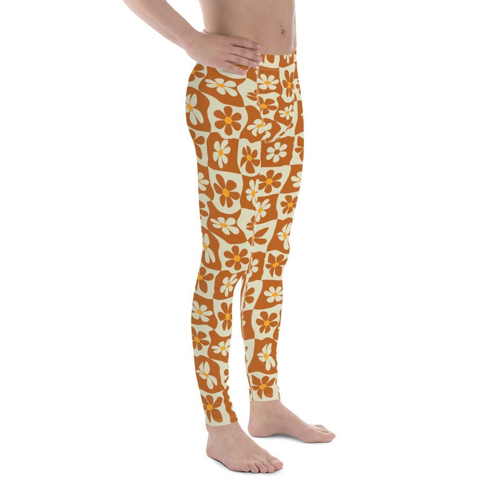 Retro Flower Checkerboard Men's Leggings