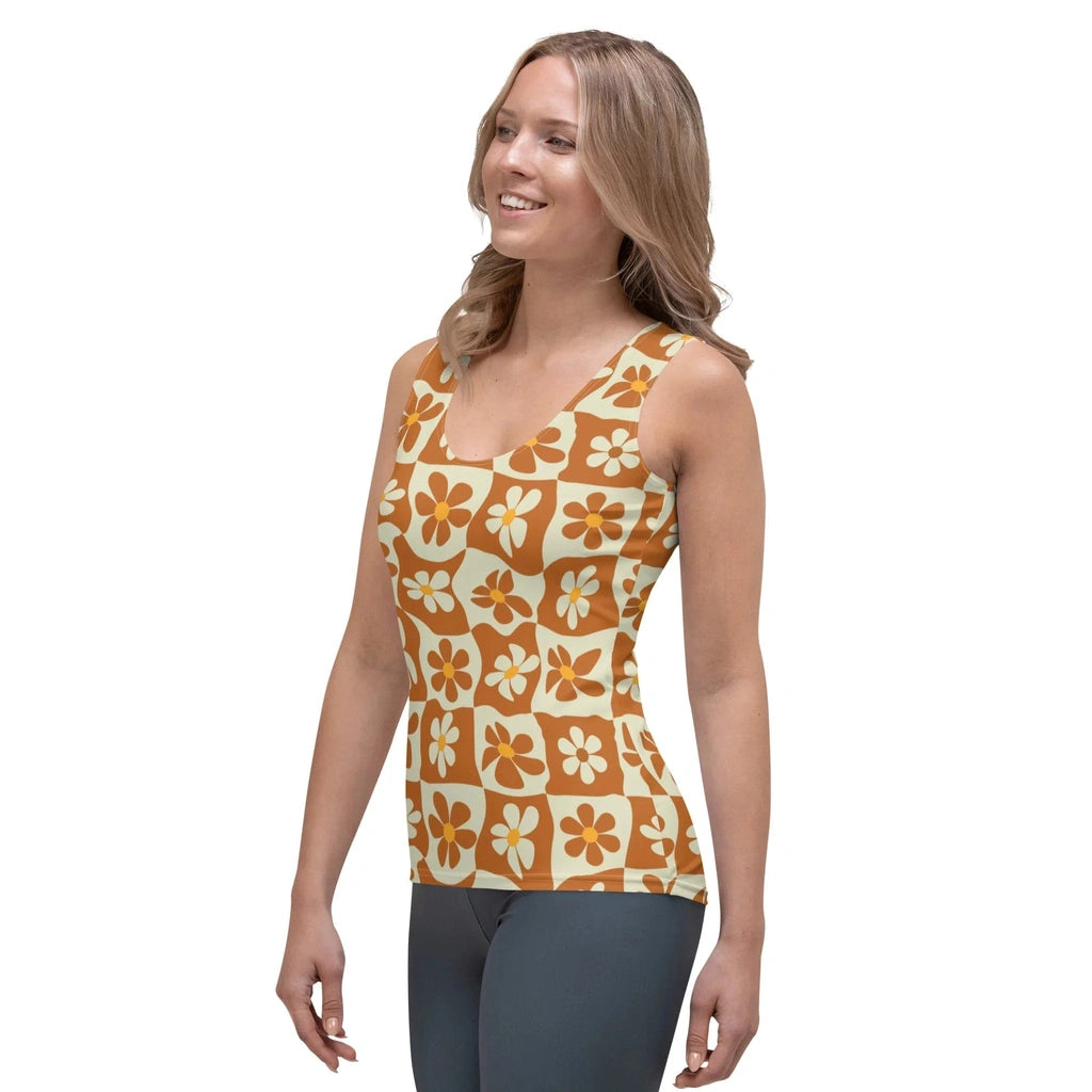 Retro Flower Checkerboard Tank Top