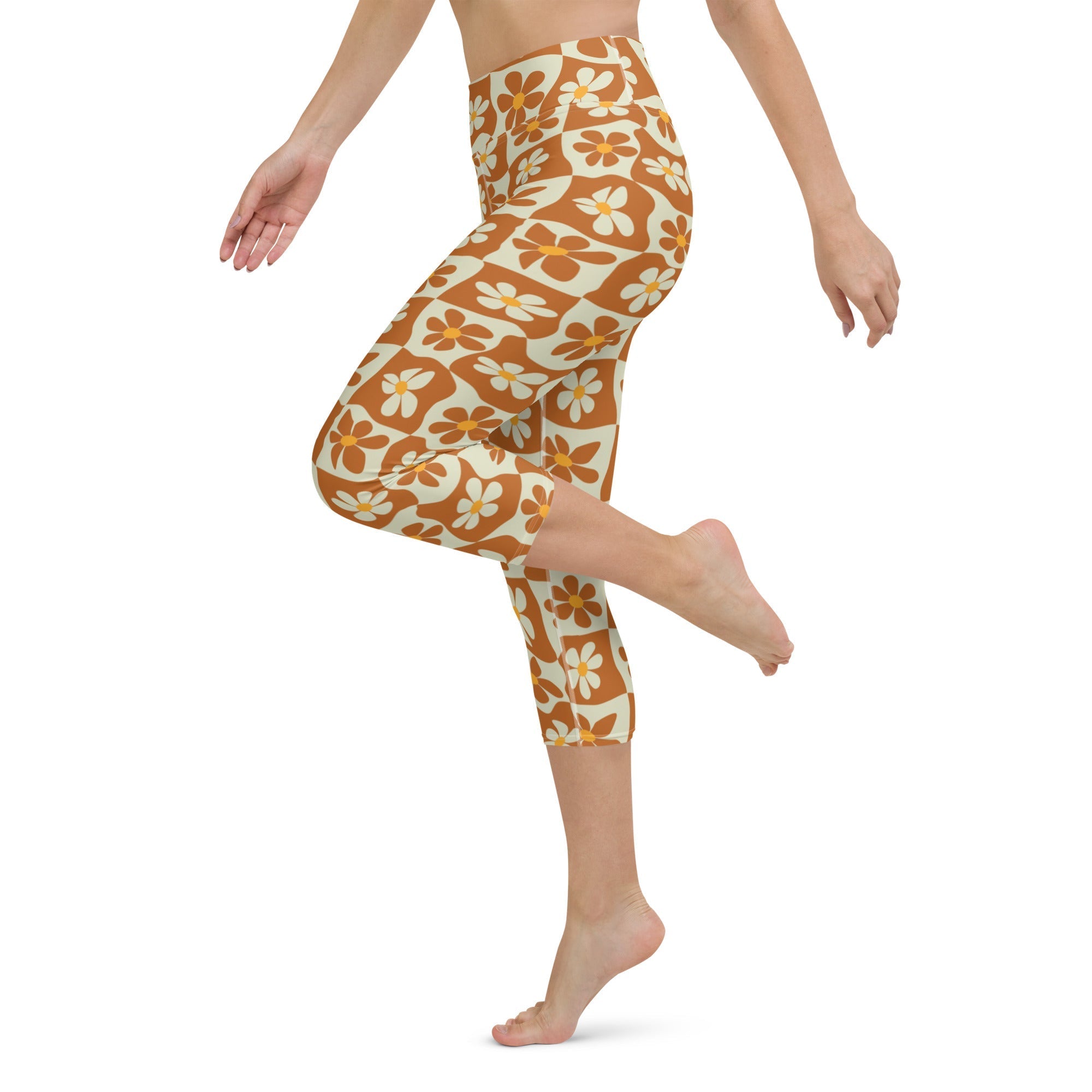 Retro Flower Checkerboard Yoga Capris