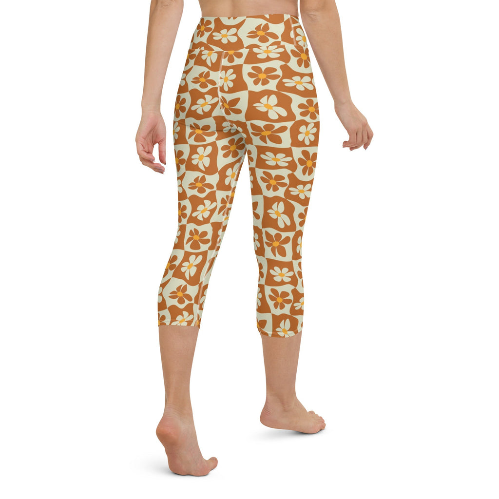 Retro Flower Checkerboard Yoga Capris