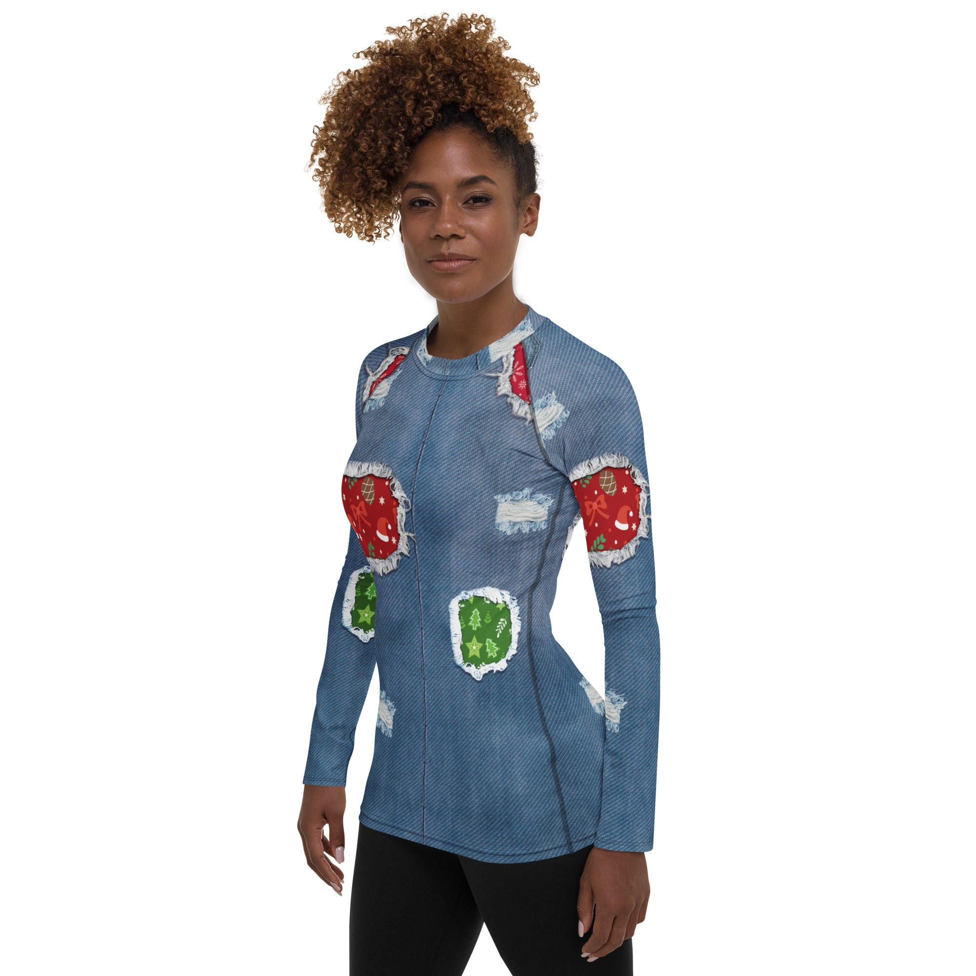 Ripped Denim Christmas Rash Guard