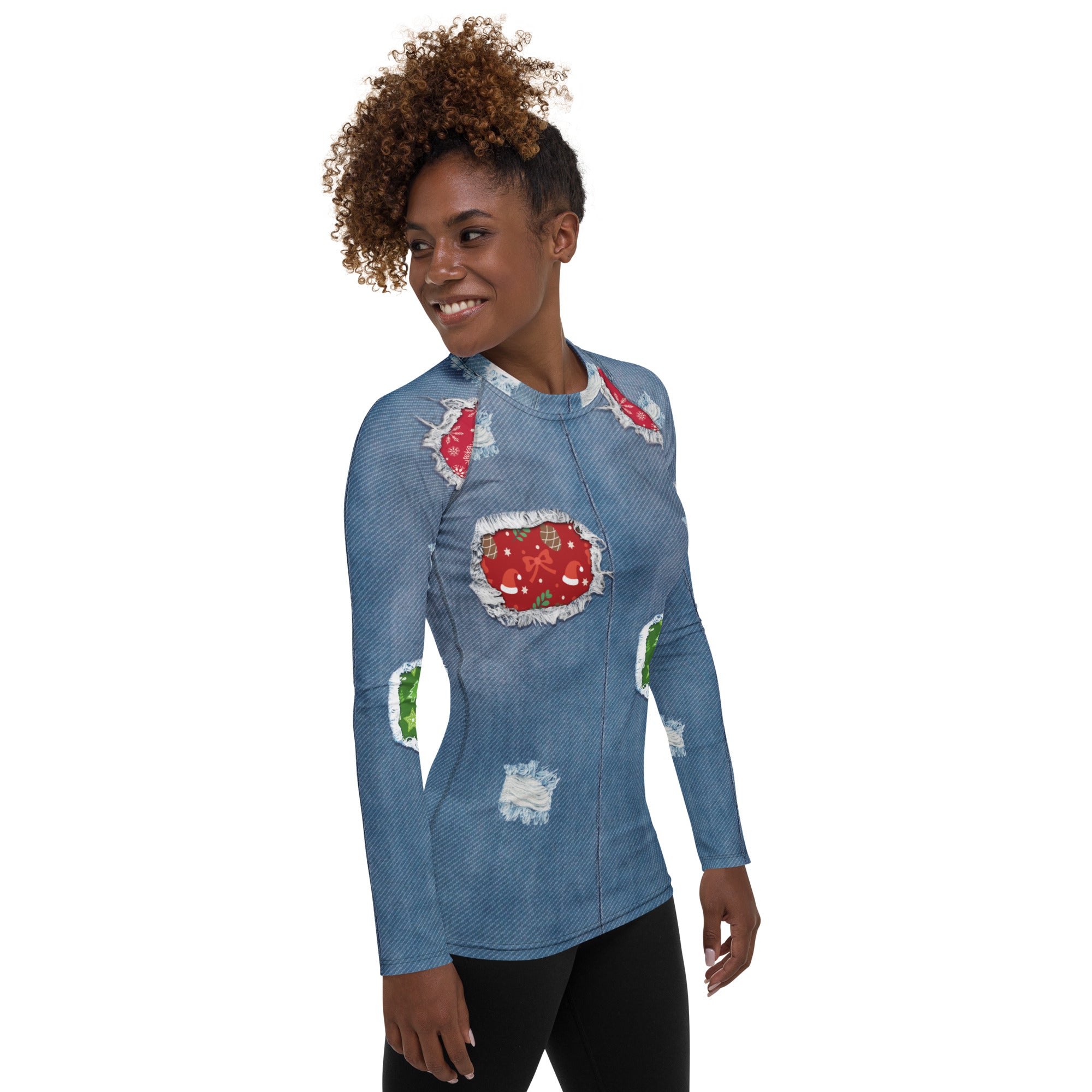 Ripped Denim Christmas Rash Guard