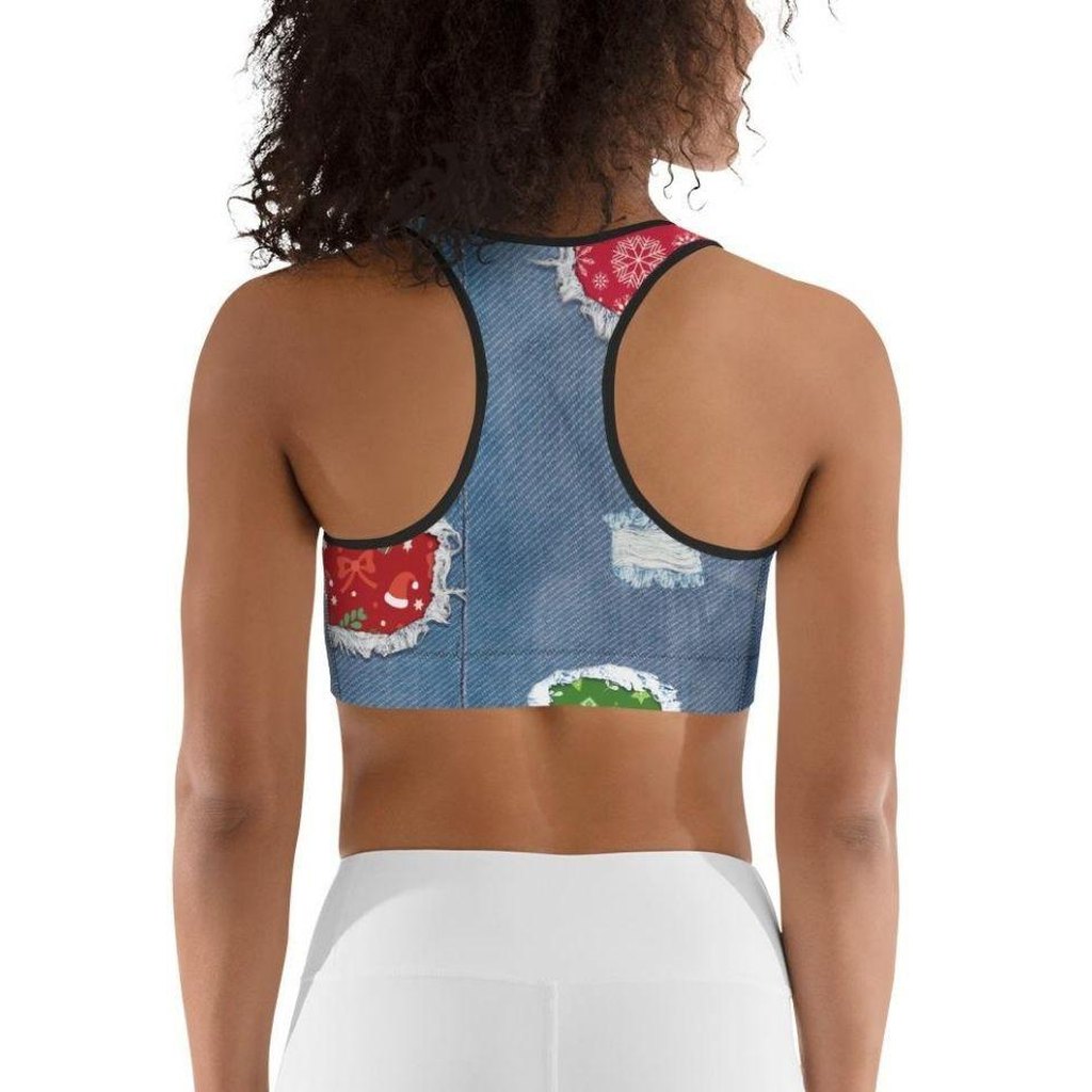 Ripped Denim Christmas Sports Bra
