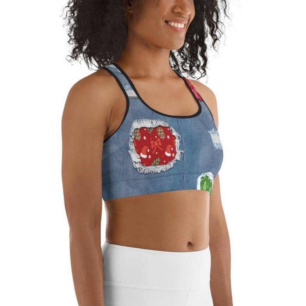 Ripped Denim Christmas Sports Bra