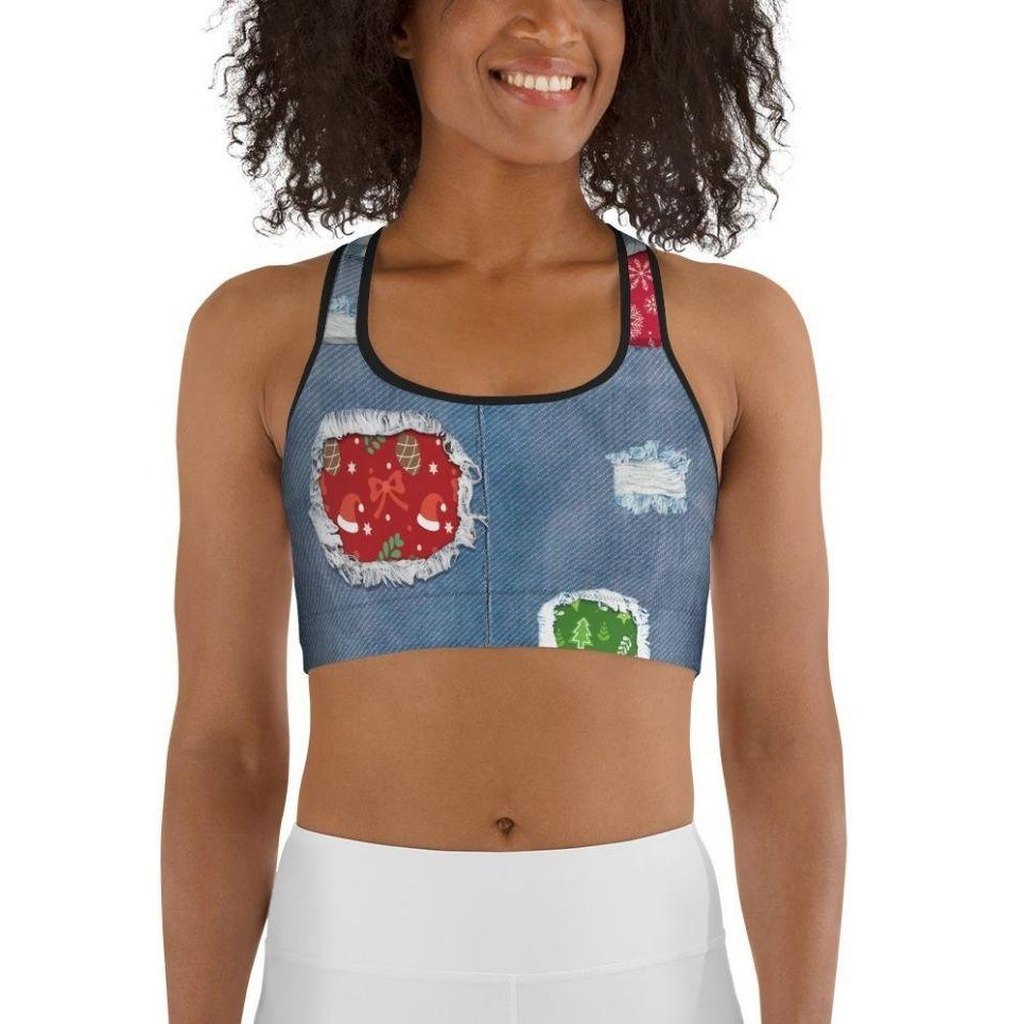 Ripped Denim Christmas Sports Bra