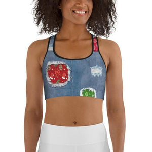 Ripped Denim Christmas Sports Bra
