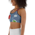 Ripped Denim Christmas Sports Bra