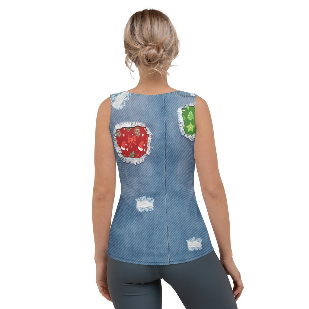 Ripped Denim Christmas Tank Top